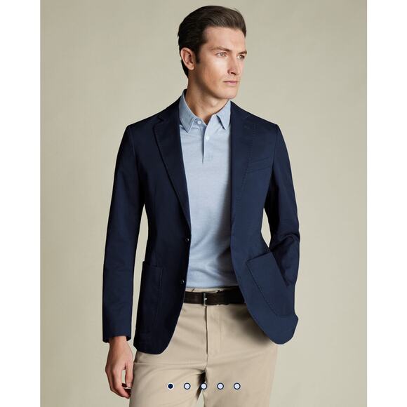 Charles Tyrwhitt NWT Navy Ink Blue Cotton Stretch Blazer Slim 40S - Picture 1 of 11